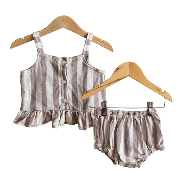GAP Other - Gap Baby Cream Beige Tan Gray Stripe Two Piece Outfit